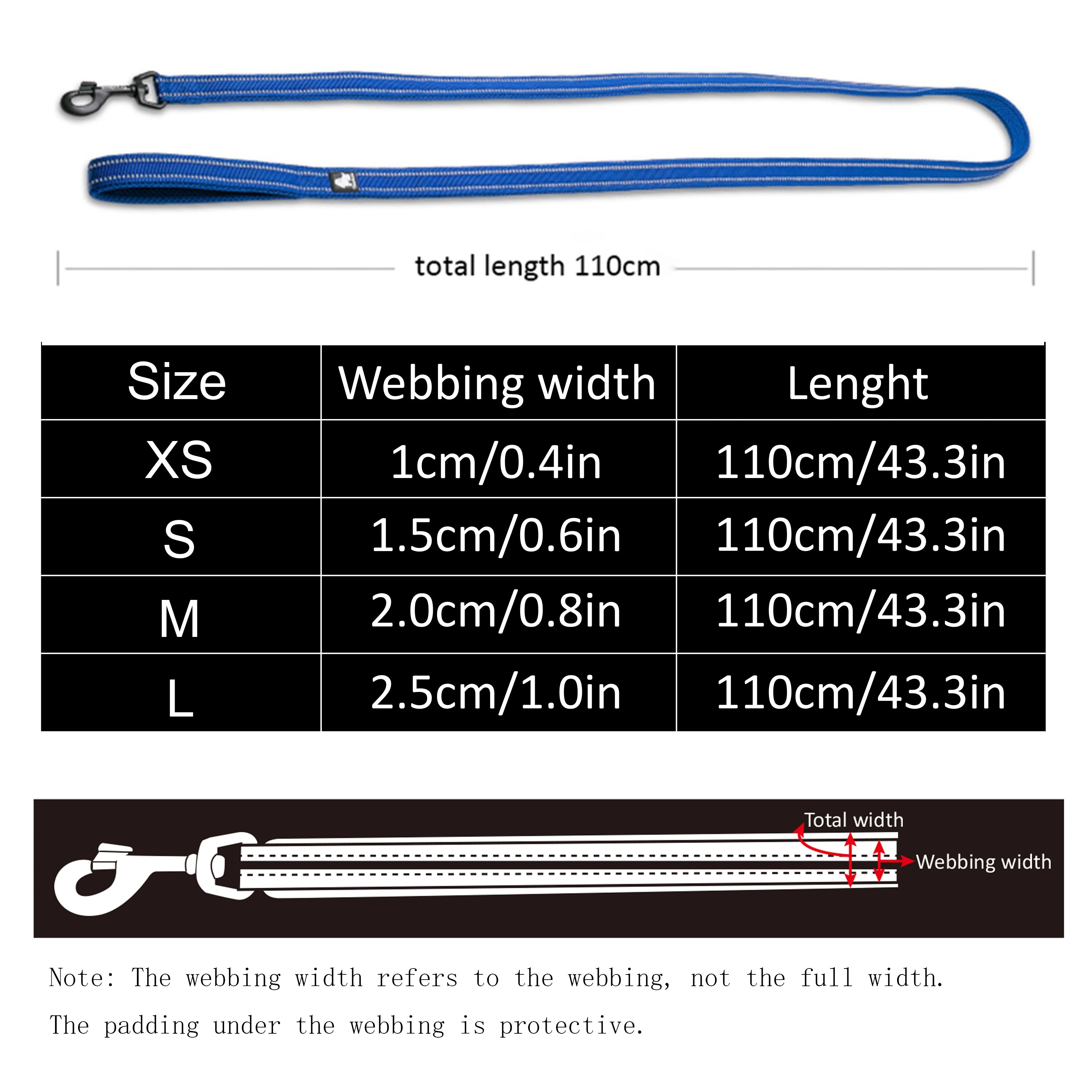 Reflective Nylon Dog Leash 110cm
