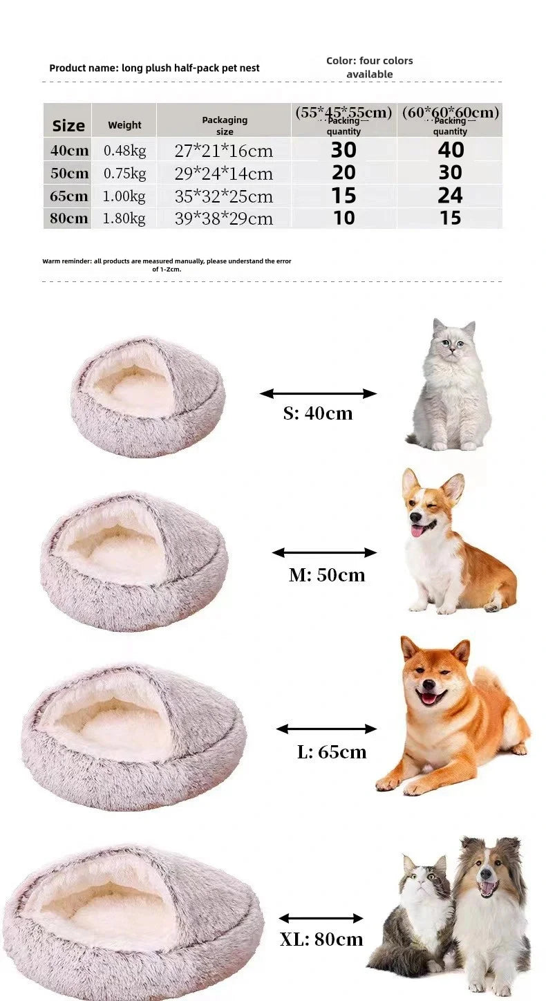 Soft Plush Pet Bed – Warm Winter Cat Nest, Semi-Enclosed Shell Design