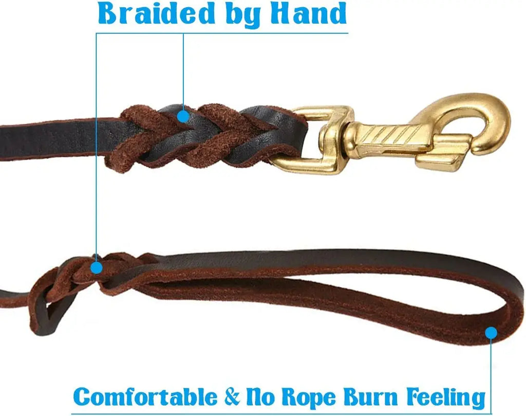Heavy-Duty Braided Leather Dog Leash
