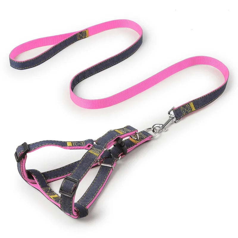 Adjustable Denim Dog Harness & Leash Set