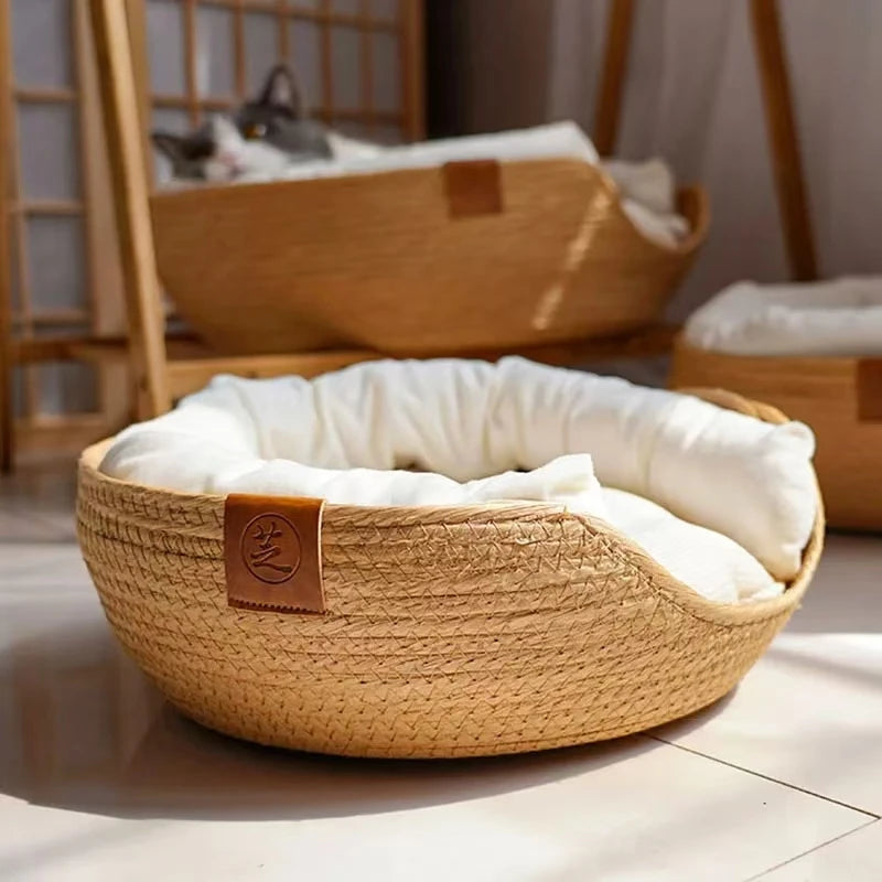 Handwoven Bamboo Pet Bed for Cats & Small Dogs