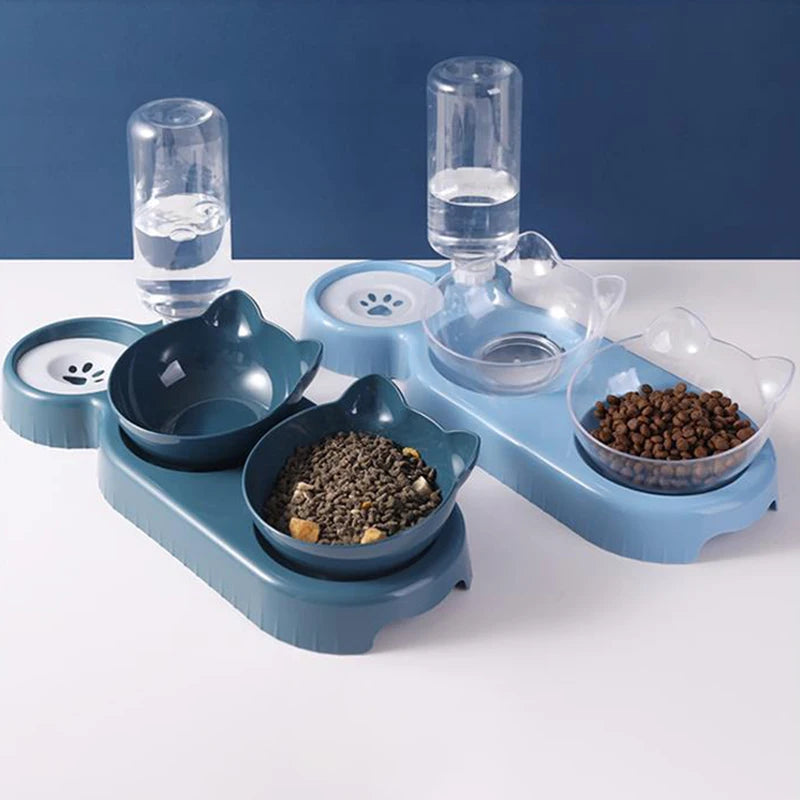 3-in-1 Pet Feeder with Automatic Water Dispenser & Double Bowls