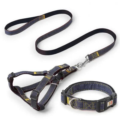 Adjustable Denim Dog Harness & Leash Set