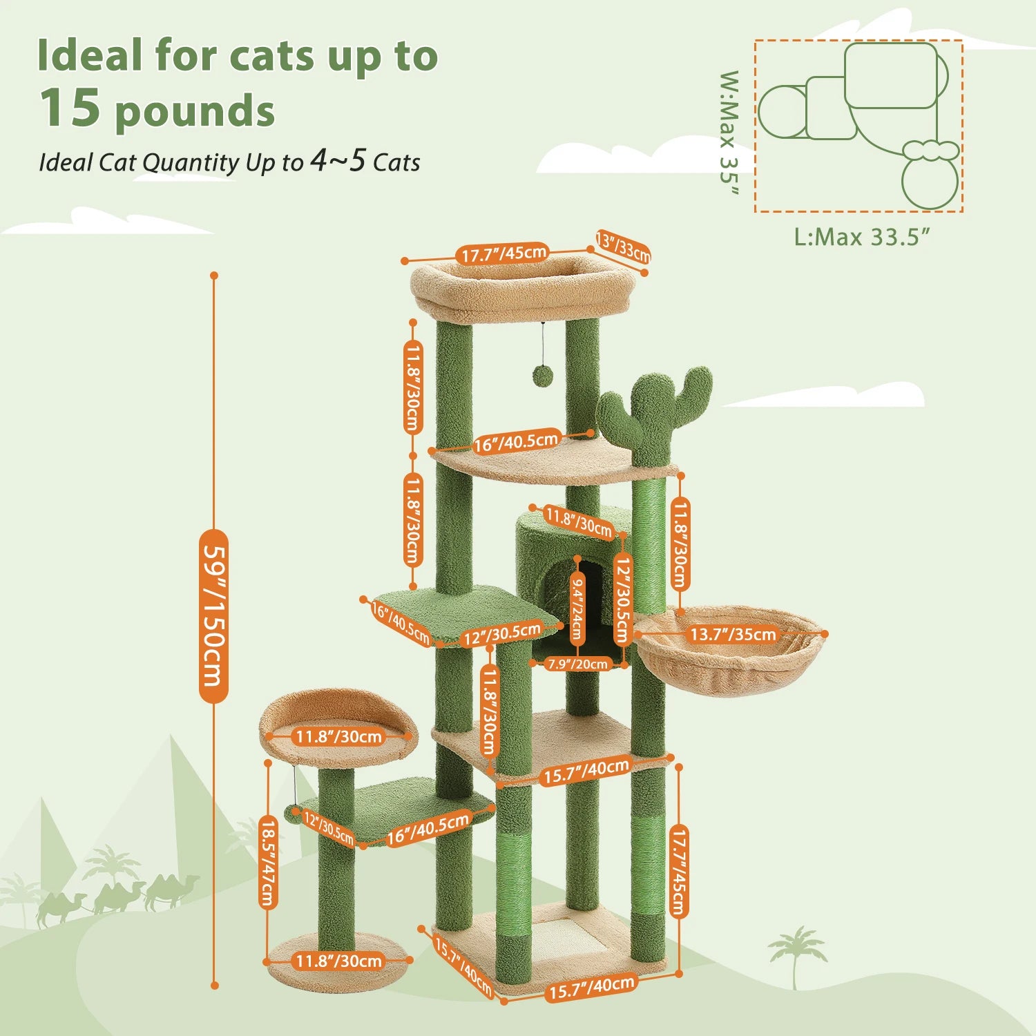 Cactus Tall Cat Tree for Large Cat