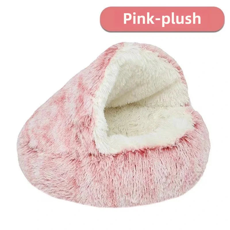 Soft Plush Pet Bed – Warm Winter Cat Nest, Semi-Enclosed Shell Design