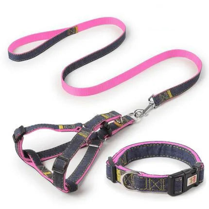Adjustable Denim Dog Harness & Leash Set