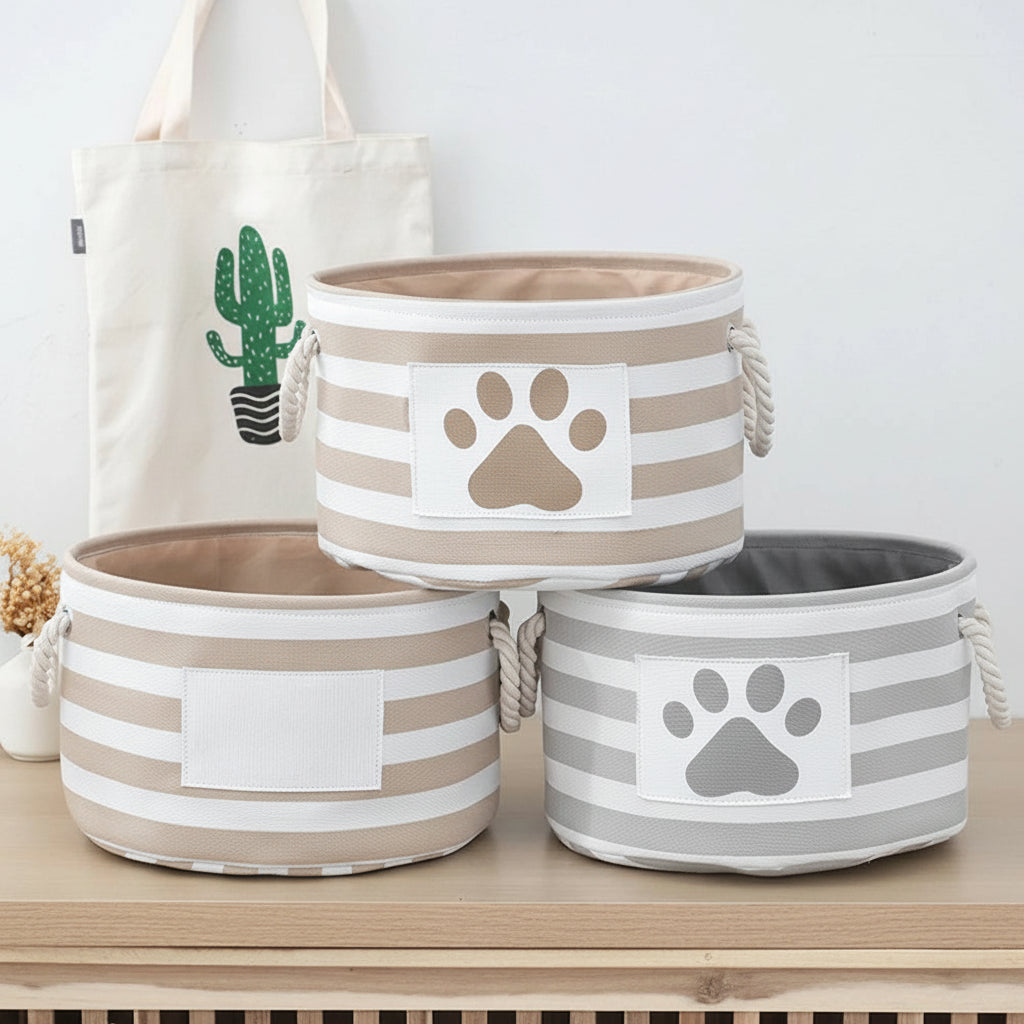 Striped Pet Toy Storage Basket