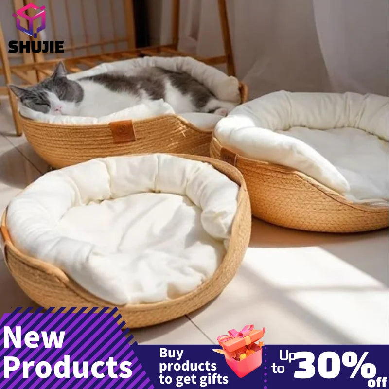 Handwoven Bamboo Pet Bed for Cats & Small Dogs