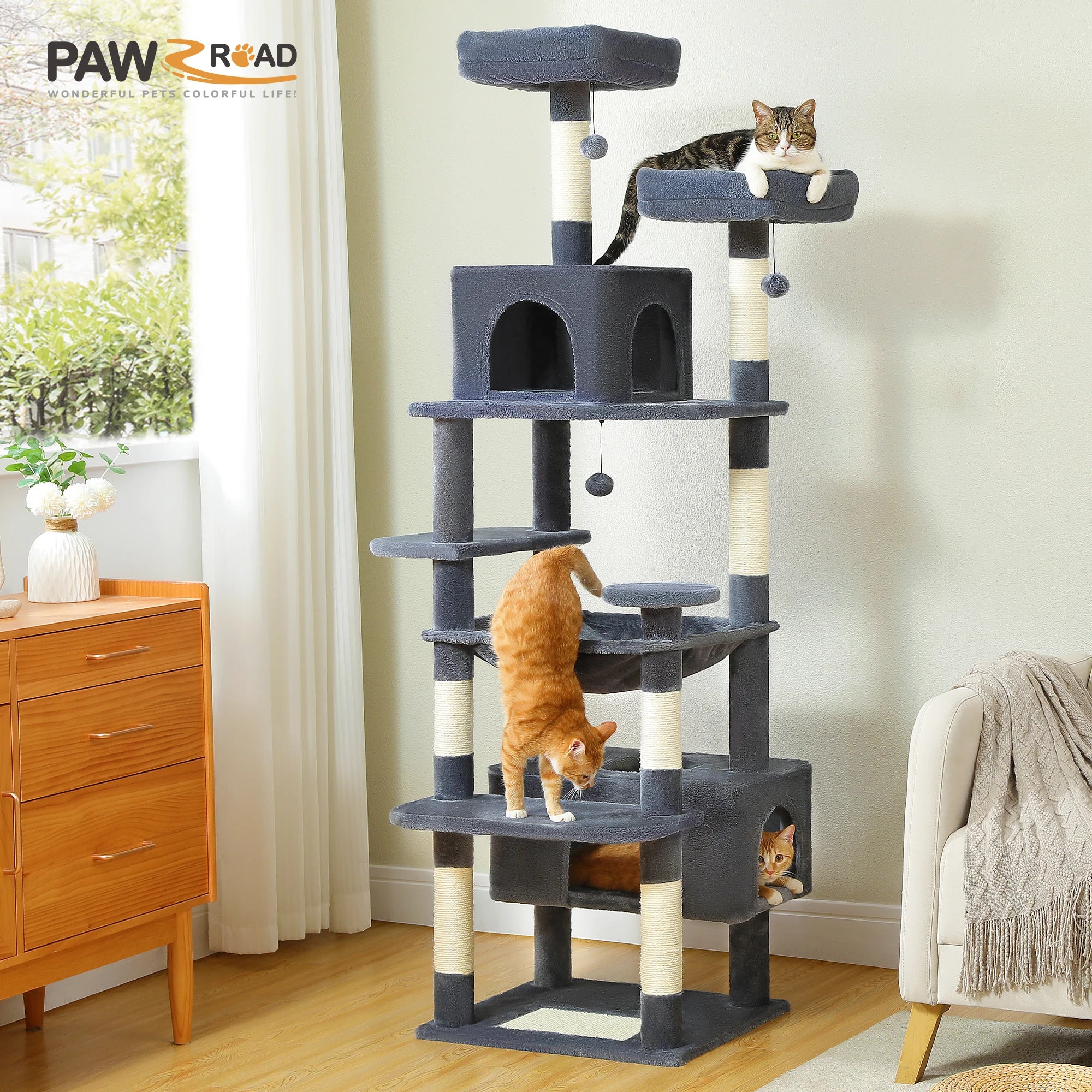 Large Cat Tree for Indoor Cats With Sisal-Covered Scratching Posts