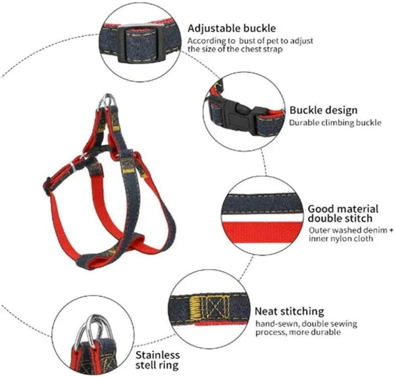 Adjustable Denim Dog Harness & Leash Set