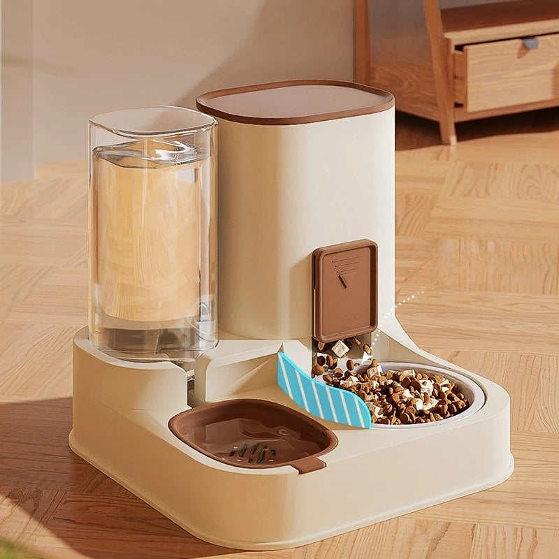 Pet Feeding Station with Food Bowl and Automatic Water Fountain