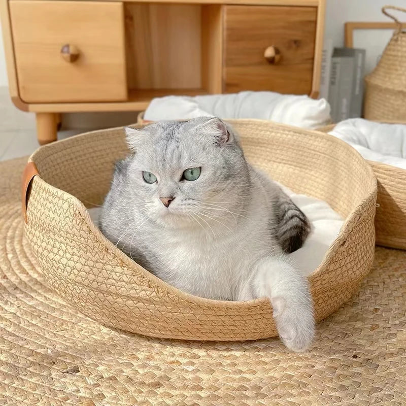 Handwoven Bamboo Pet Bed for Cats & Small Dogs