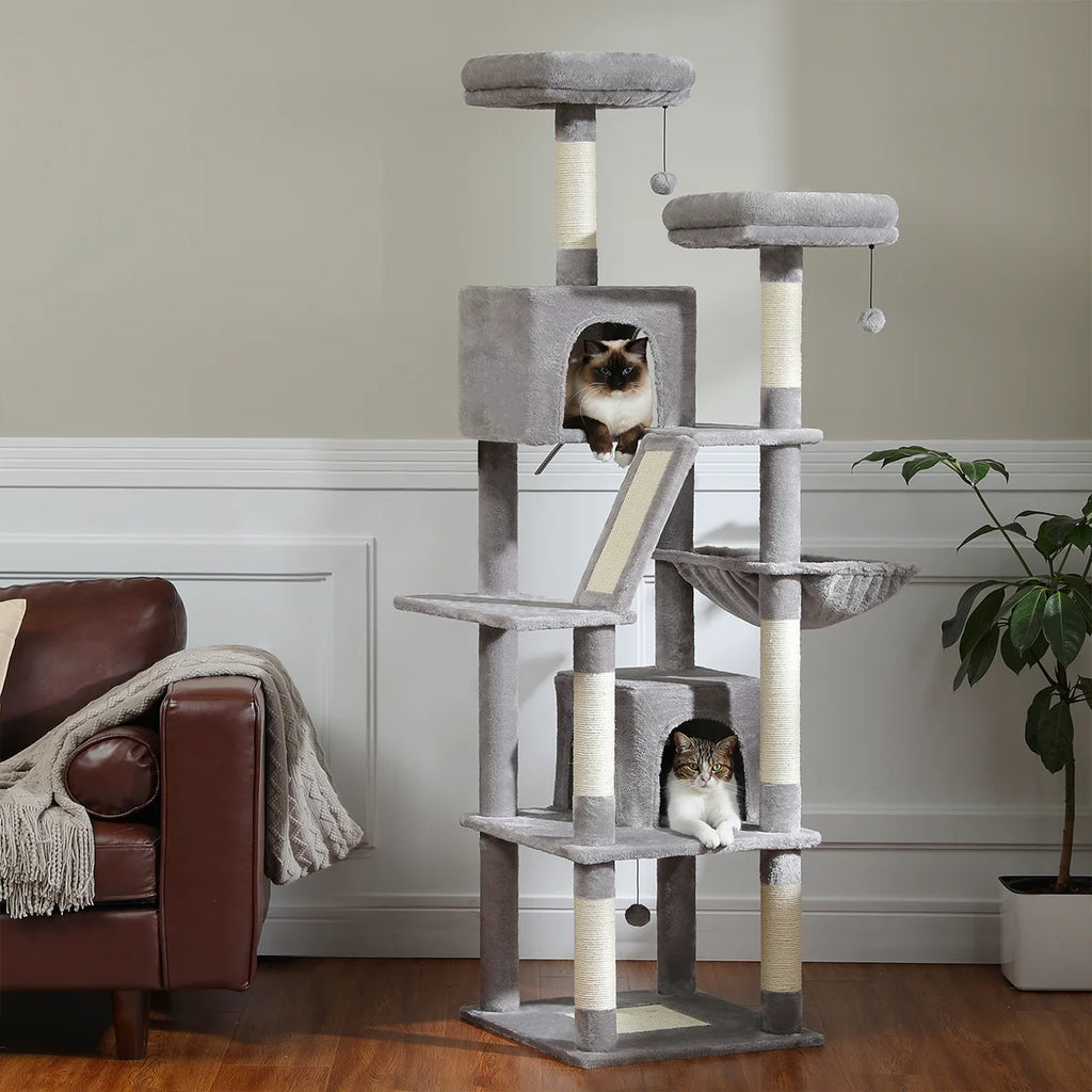 Multi-Level 180cm Cat Tree with Natural Sisal, Hammock & Cozy Perches