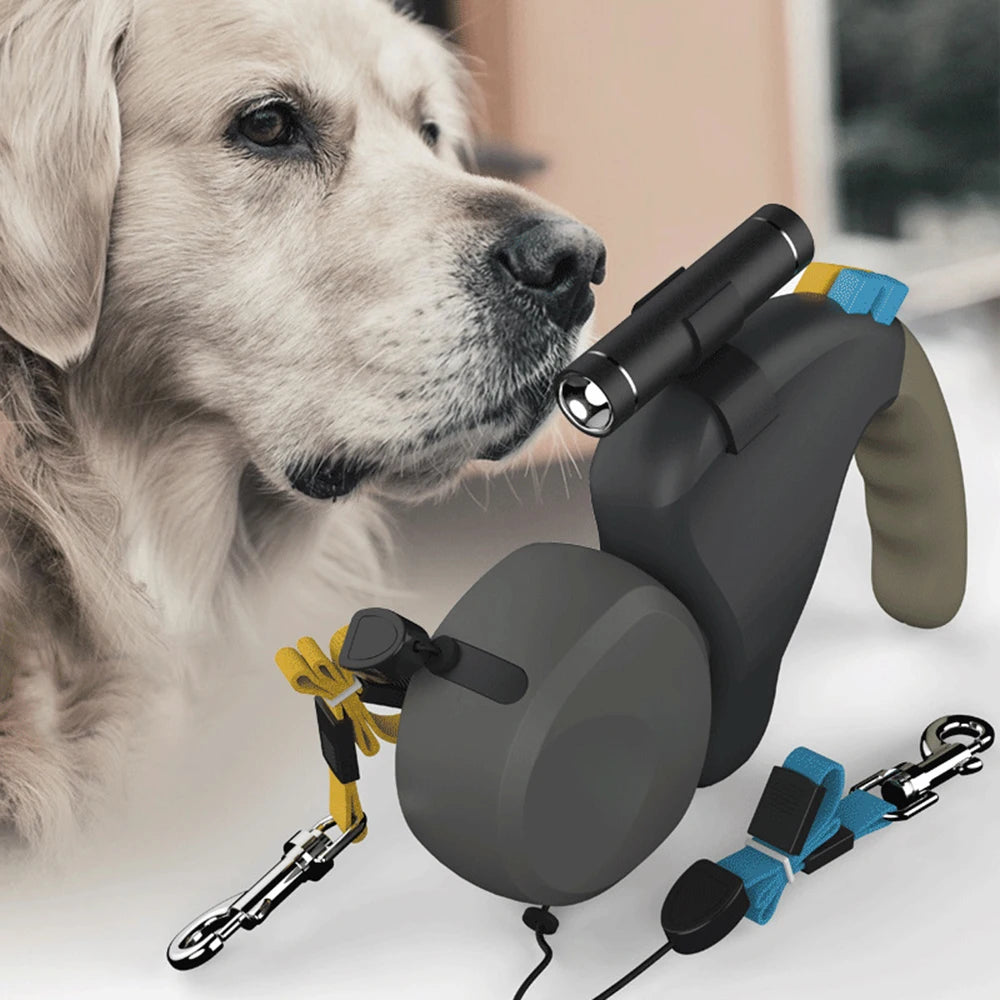 Retractable Double Dog Leash with Light
