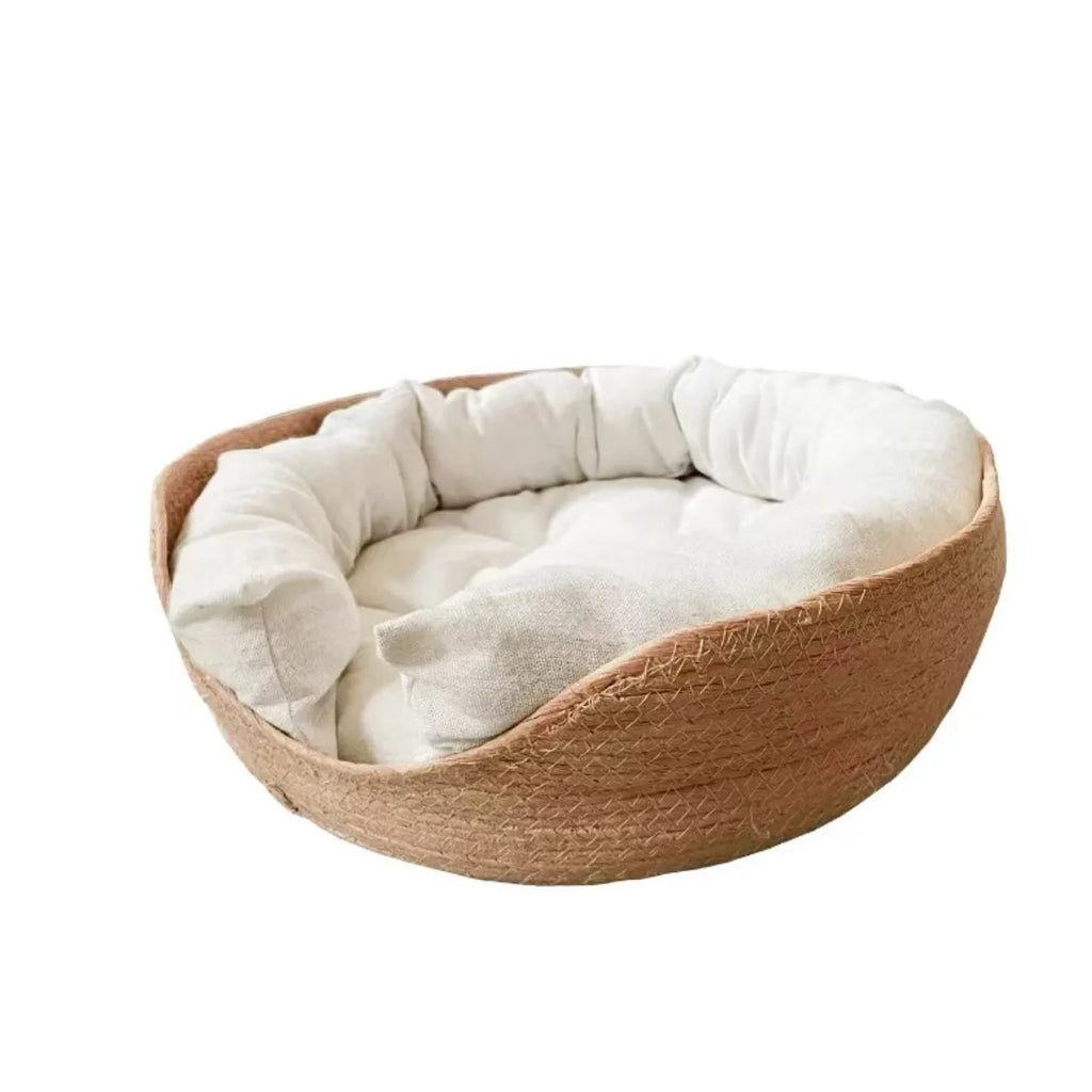 Handwoven Bamboo Pet Bed for Cats & Small Dogs