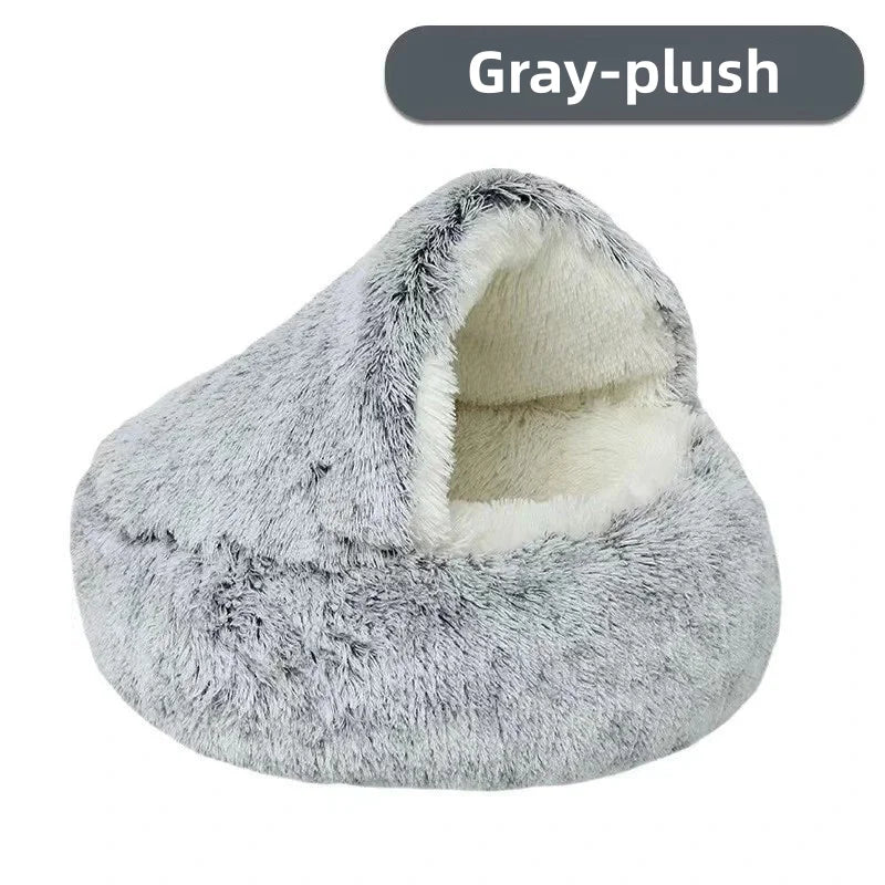 Soft Plush Pet Bed – Warm Winter Cat Nest, Semi-Enclosed Shell Design