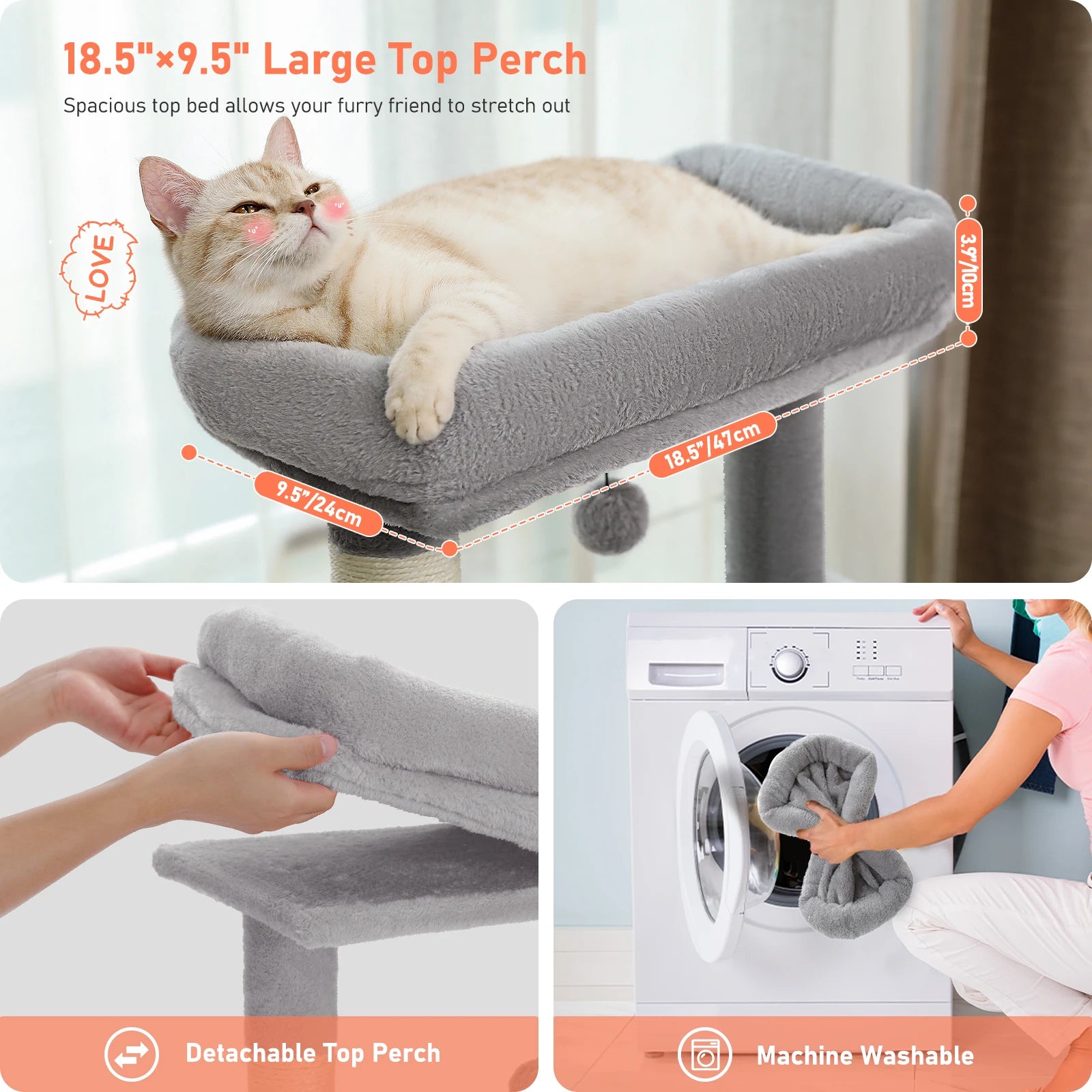 Cat Tree with Spacious Top Perch, Sisal Scratching Post