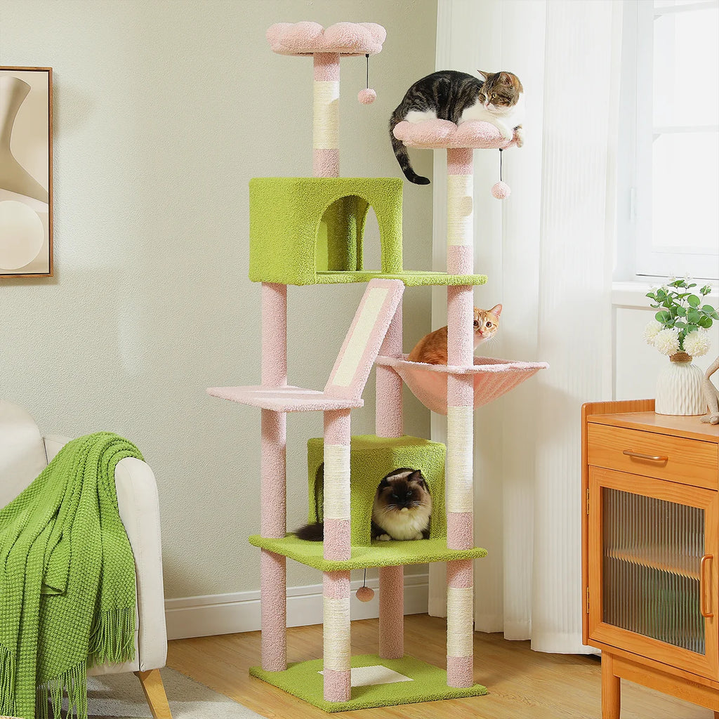 Multi-Level 180cm Cat Tree with Natural Sisal, Hammock & Cozy Perches