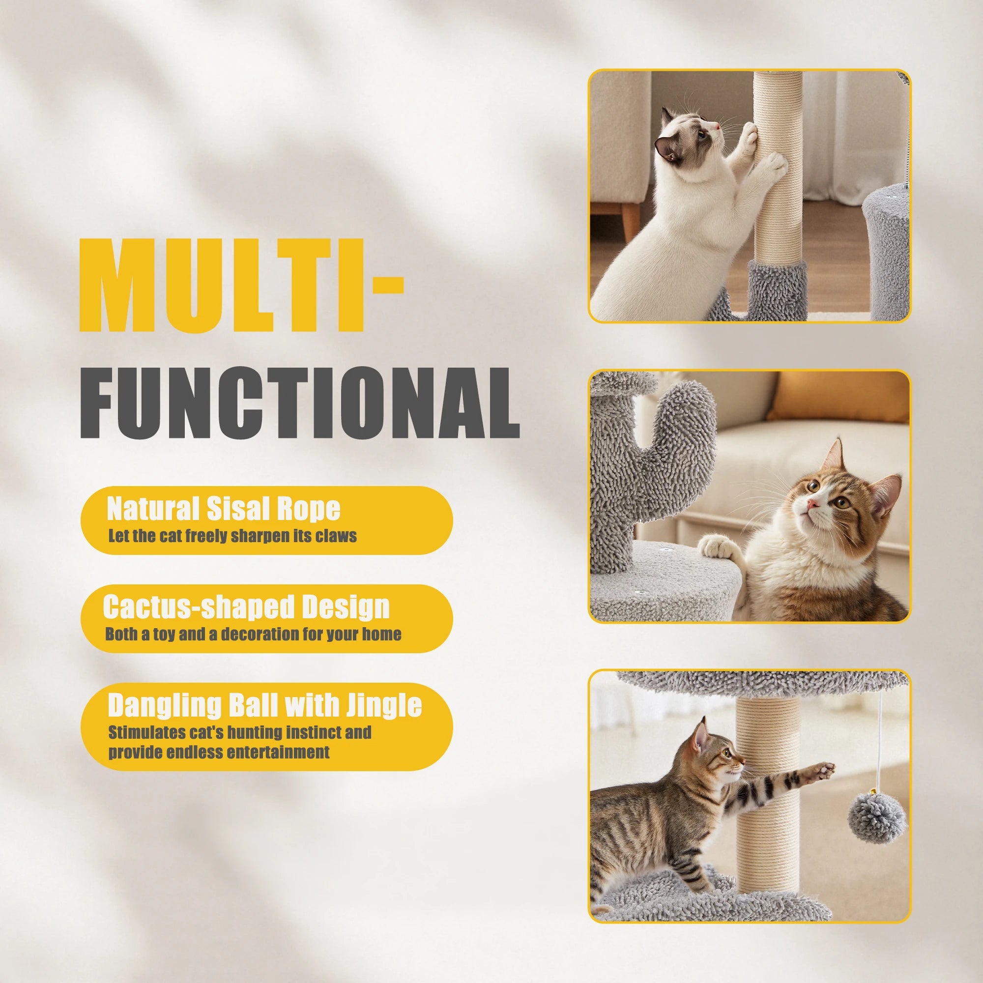 33” Multi-Level Cat Tree with Sisal Scratching Post