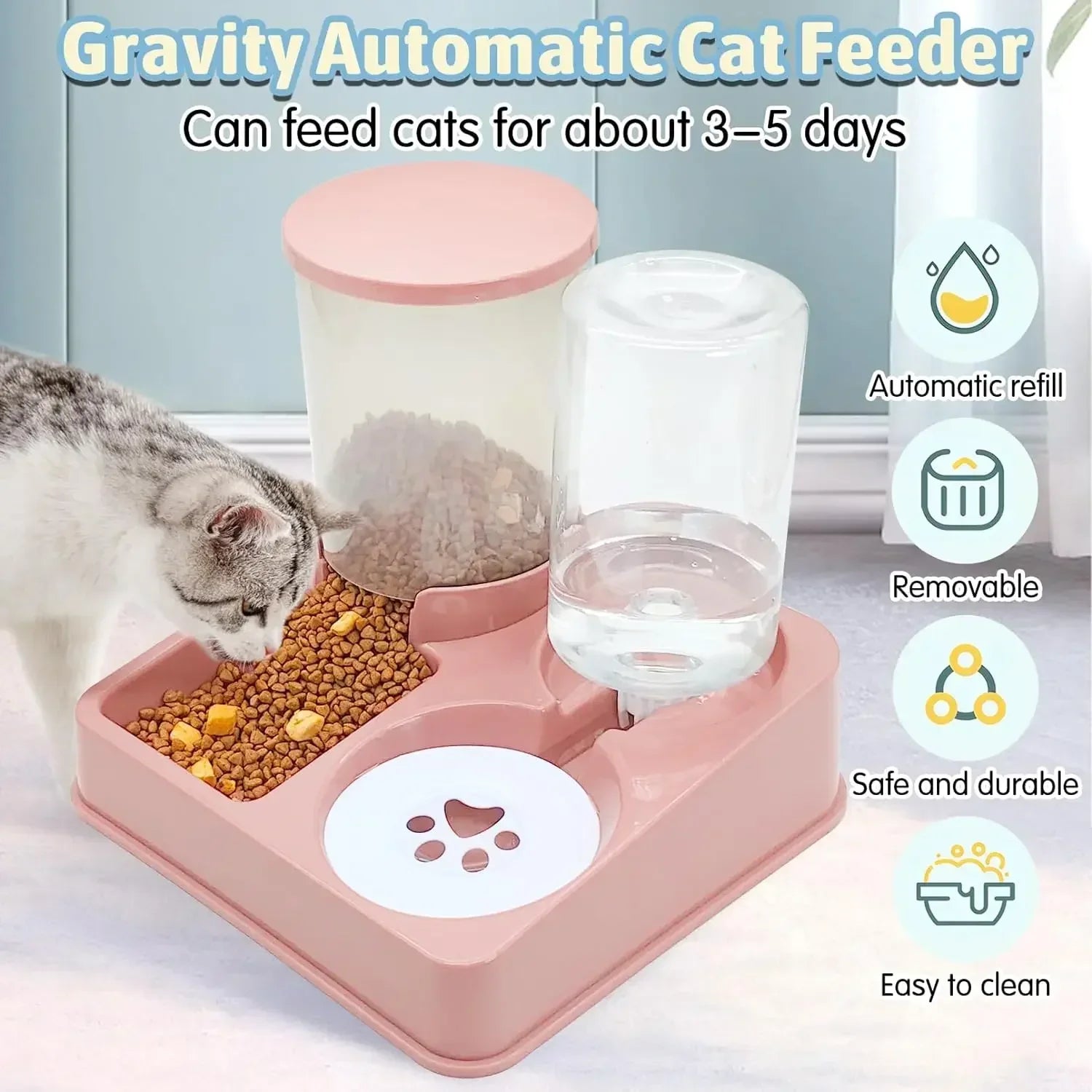 Automatic Gravity Pet Food and Water Dispenser