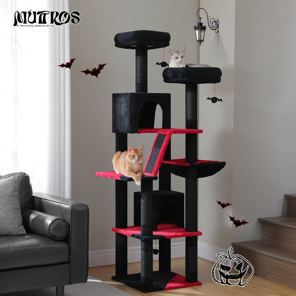 Multi-Level 180cm Cat Tree with Natural Sisal, Hammock & Cozy Perches