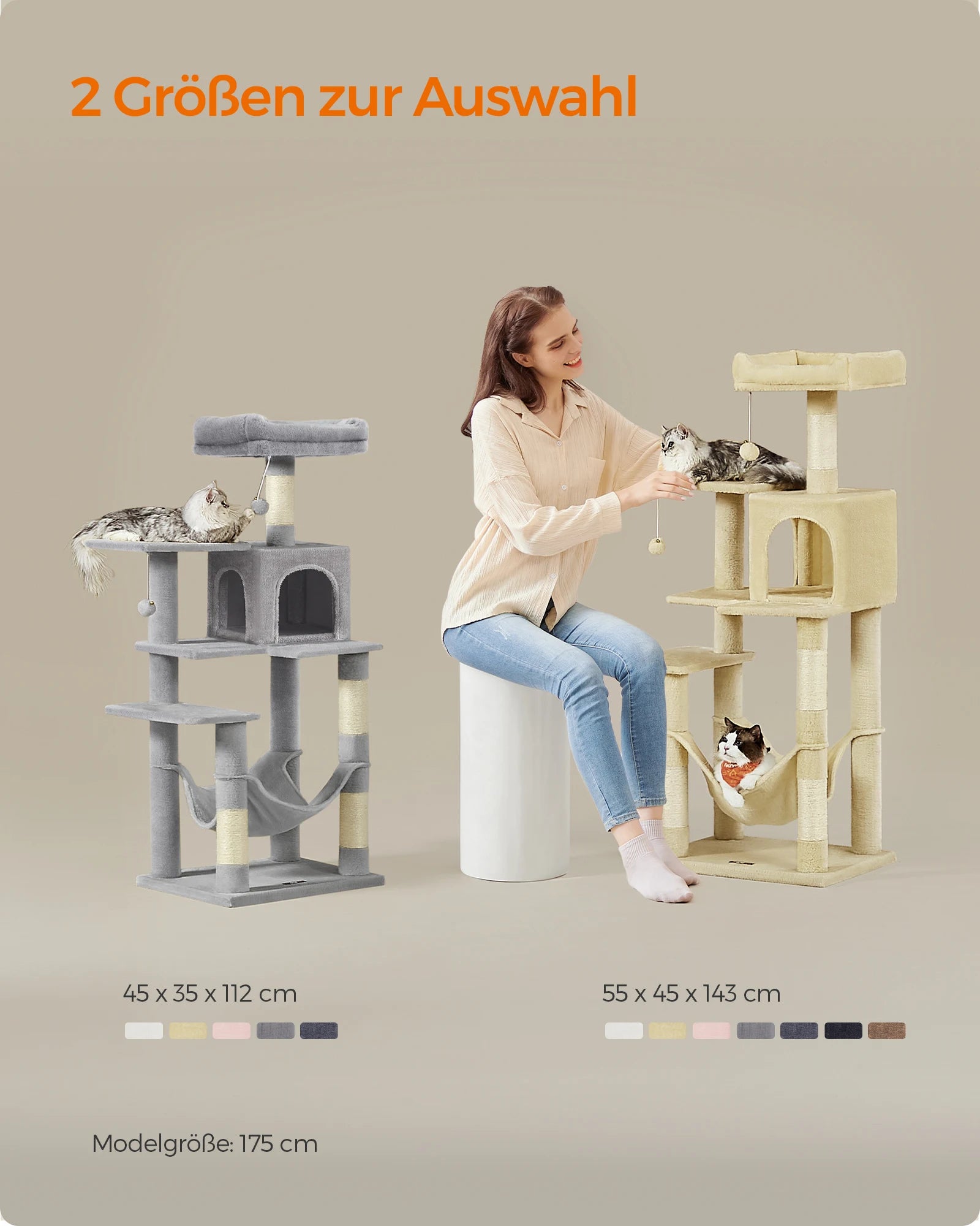 Scratching post, 143 cm high, cat tree,, with 4 scratching pillars