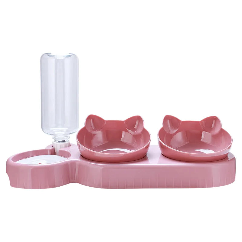 3-in-1 Pet Feeder with Automatic Water Dispenser & Double Bowls