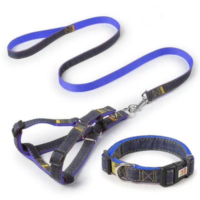 Adjustable Denim Dog Harness & Leash Set