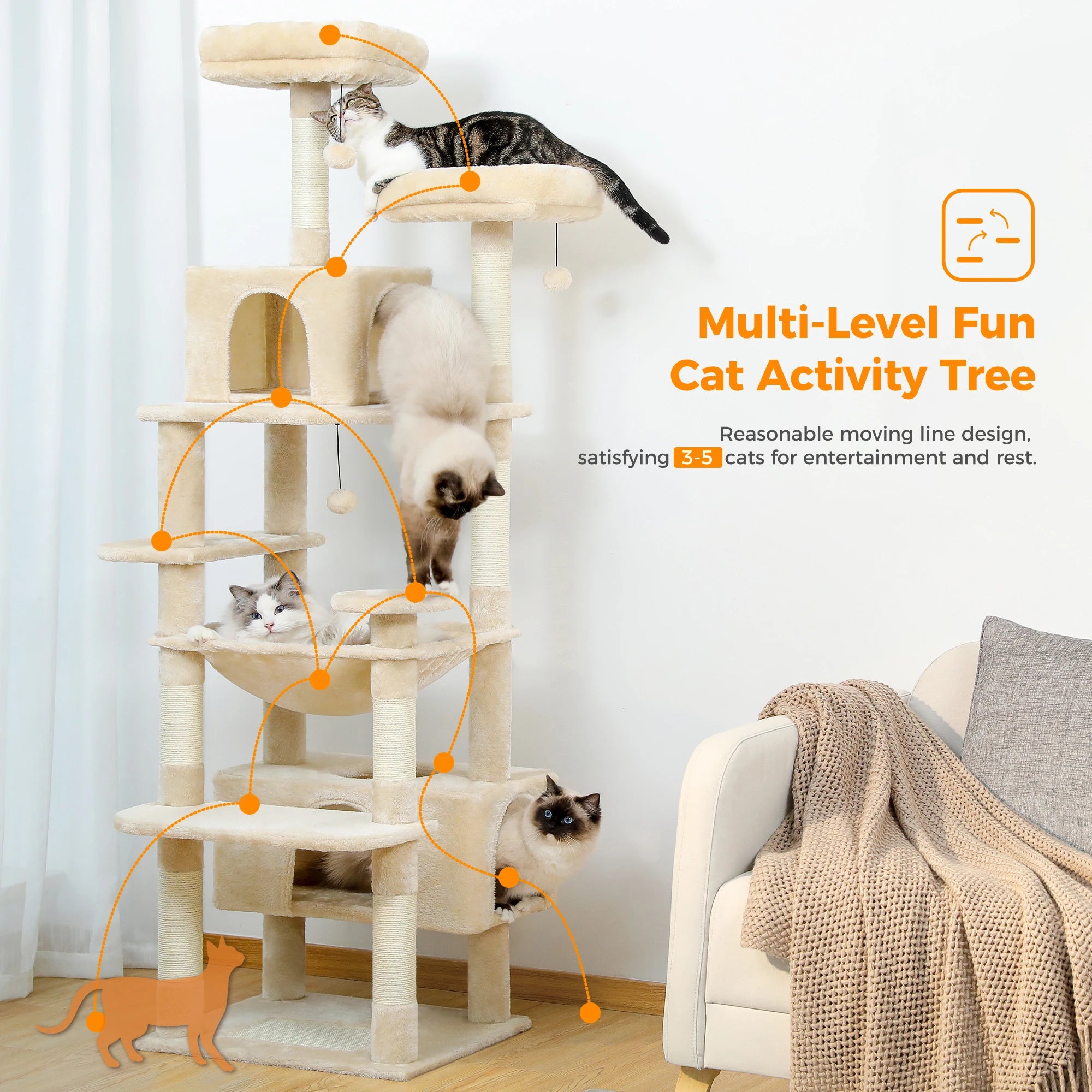 Large Cat Tree for Indoor Cats With Sisal-Covered Scratching Posts