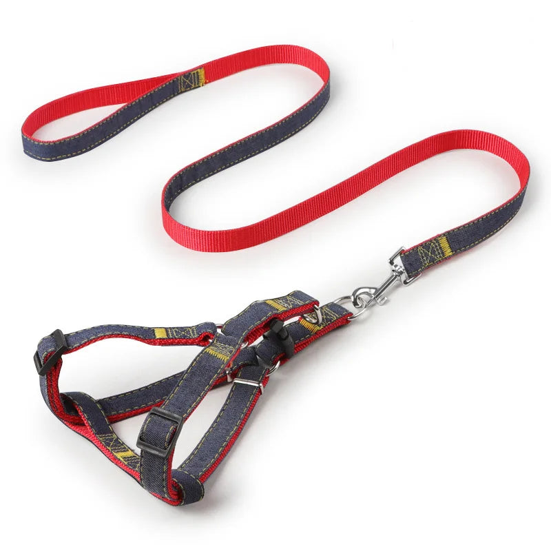 Adjustable Denim Dog Harness & Leash Set