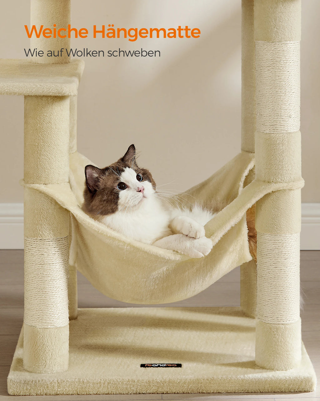 Scratching post, 143 cm high, cat tree,, with 4 scratching pillars