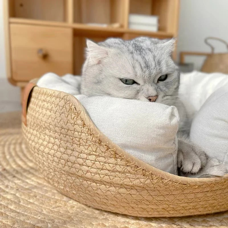 Handwoven Bamboo Pet Bed for Cats & Small Dogs