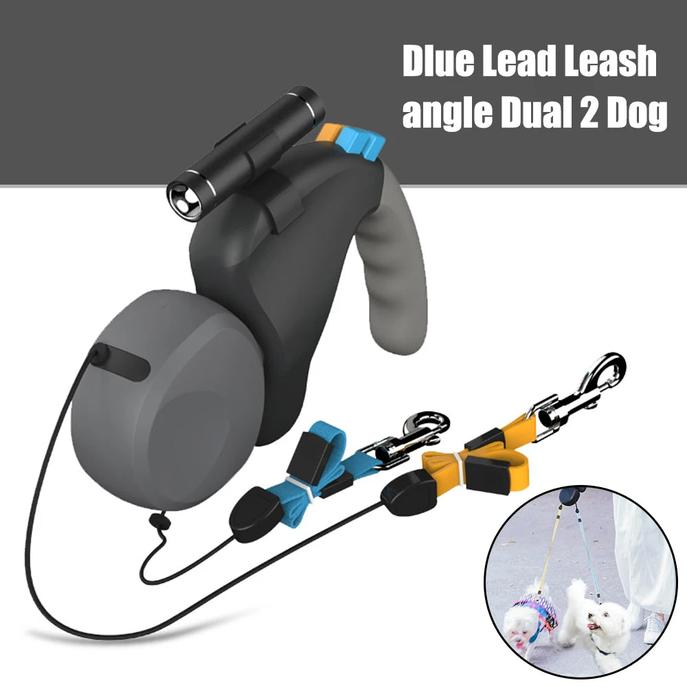 Retractable Double Dog Leash with Light