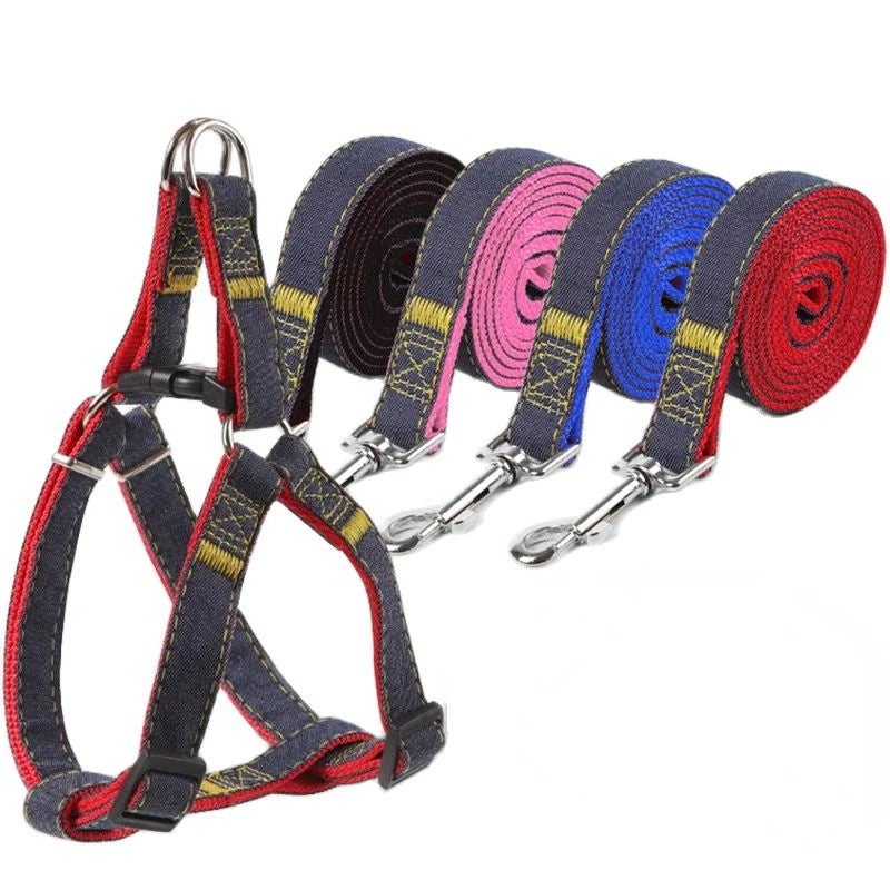 Adjustable Denim Dog Harness & Leash Set