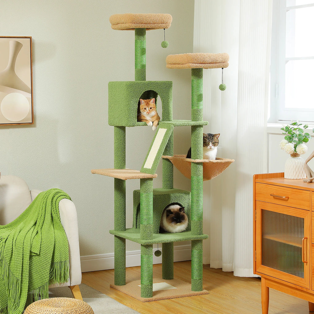 Multi-Level 180cm Cat Tree with Natural Sisal, Hammock & Cozy Perches
