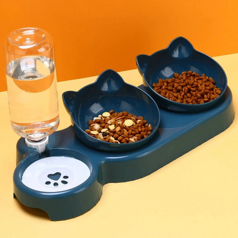 3-in-1 Pet Feeder with Automatic Water Dispenser & Double Bowls