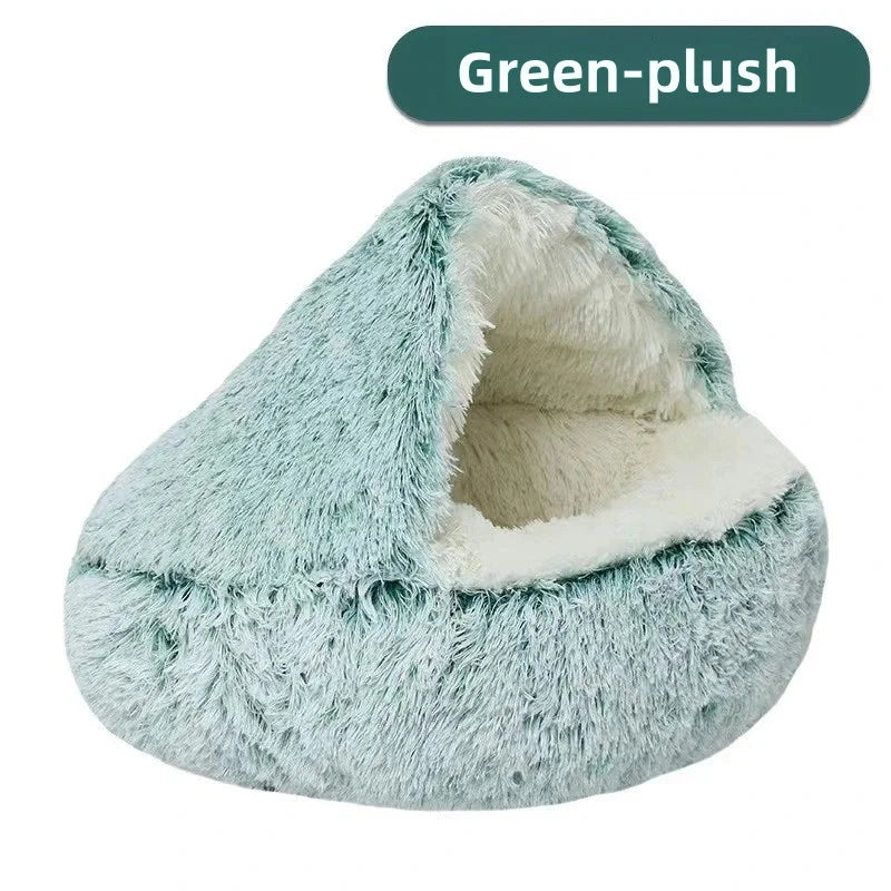 Soft Plush Pet Bed – Warm Winter Cat Nest, Semi-Enclosed Shell Design