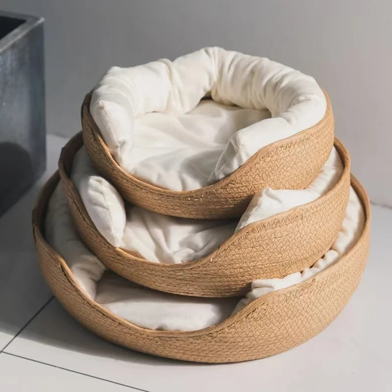 Handwoven Bamboo Pet Bed for Cats & Small Dogs