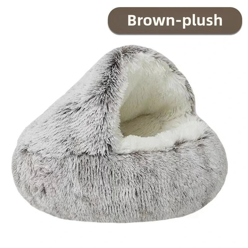 Soft Plush Pet Bed – Warm Winter Cat Nest, Semi-Enclosed Shell Design