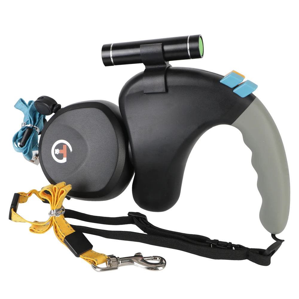 Retractable Double Dog Leash with Light
