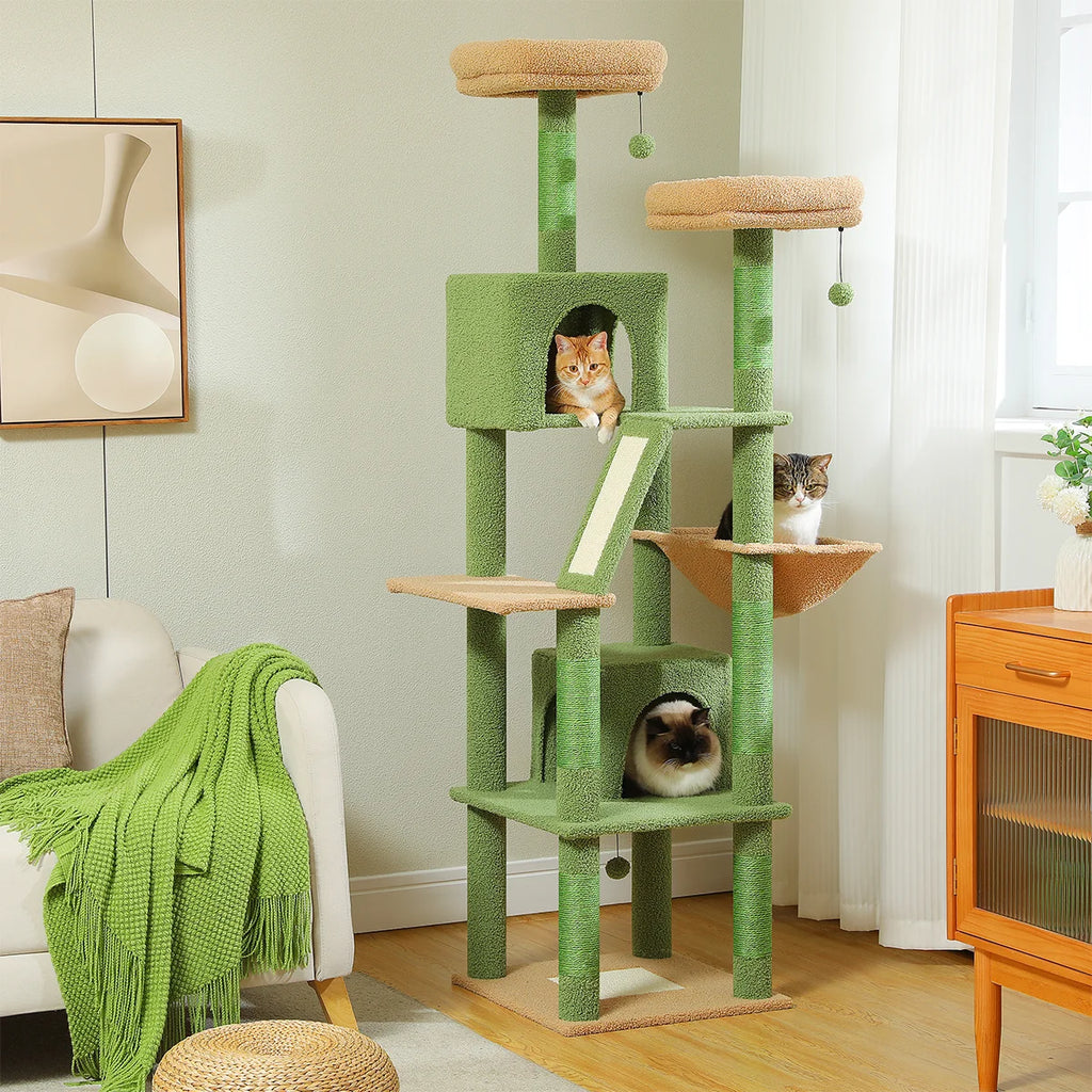 Multi-Level 180cm Cat Tree with Natural Sisal, Hammock & Cozy Perches
