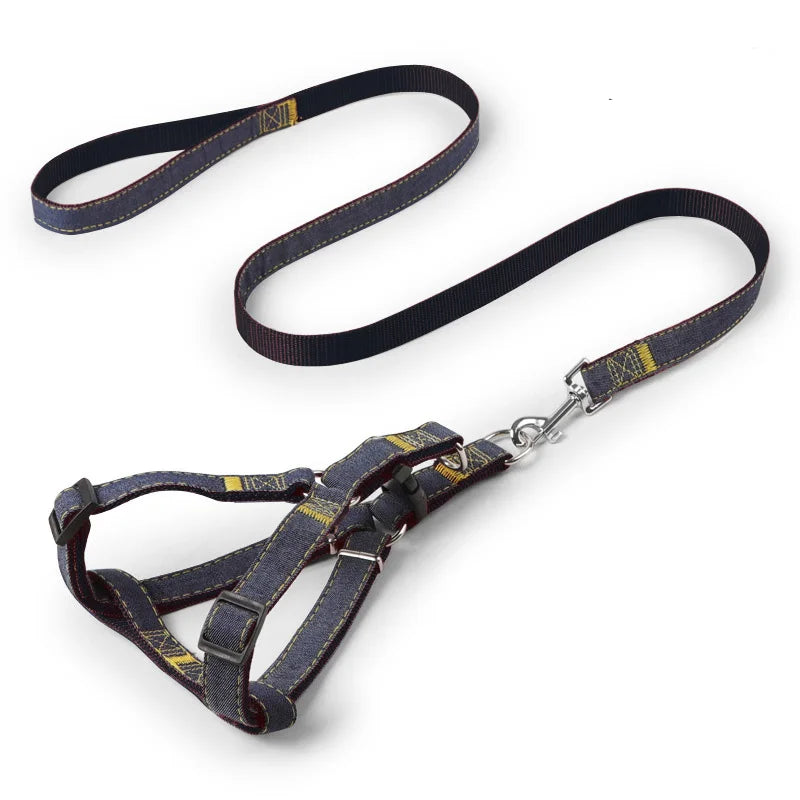 Adjustable Denim Dog Harness & Leash Set