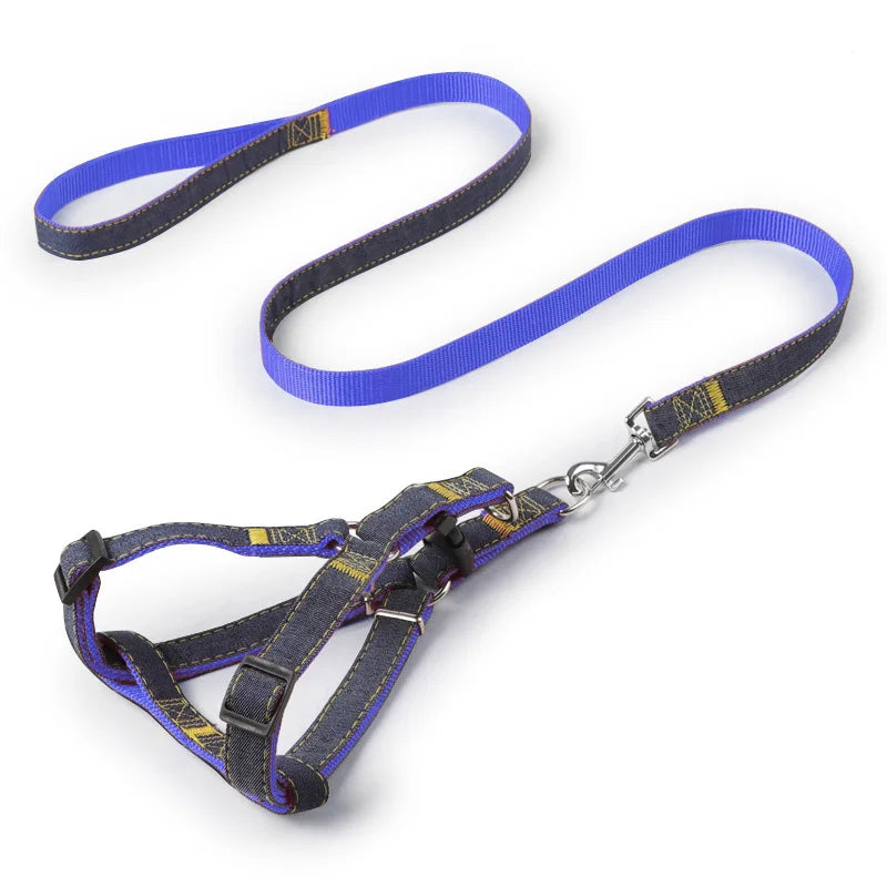 Adjustable Denim Dog Harness & Leash Set