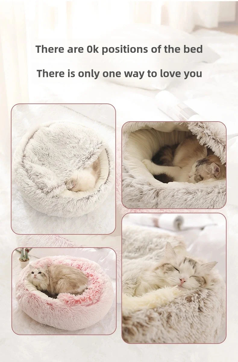 Soft Plush Pet Bed – Warm Winter Cat Nest, Semi-Enclosed Shell Design