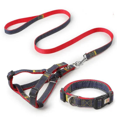 Adjustable Denim Dog Harness & Leash Set